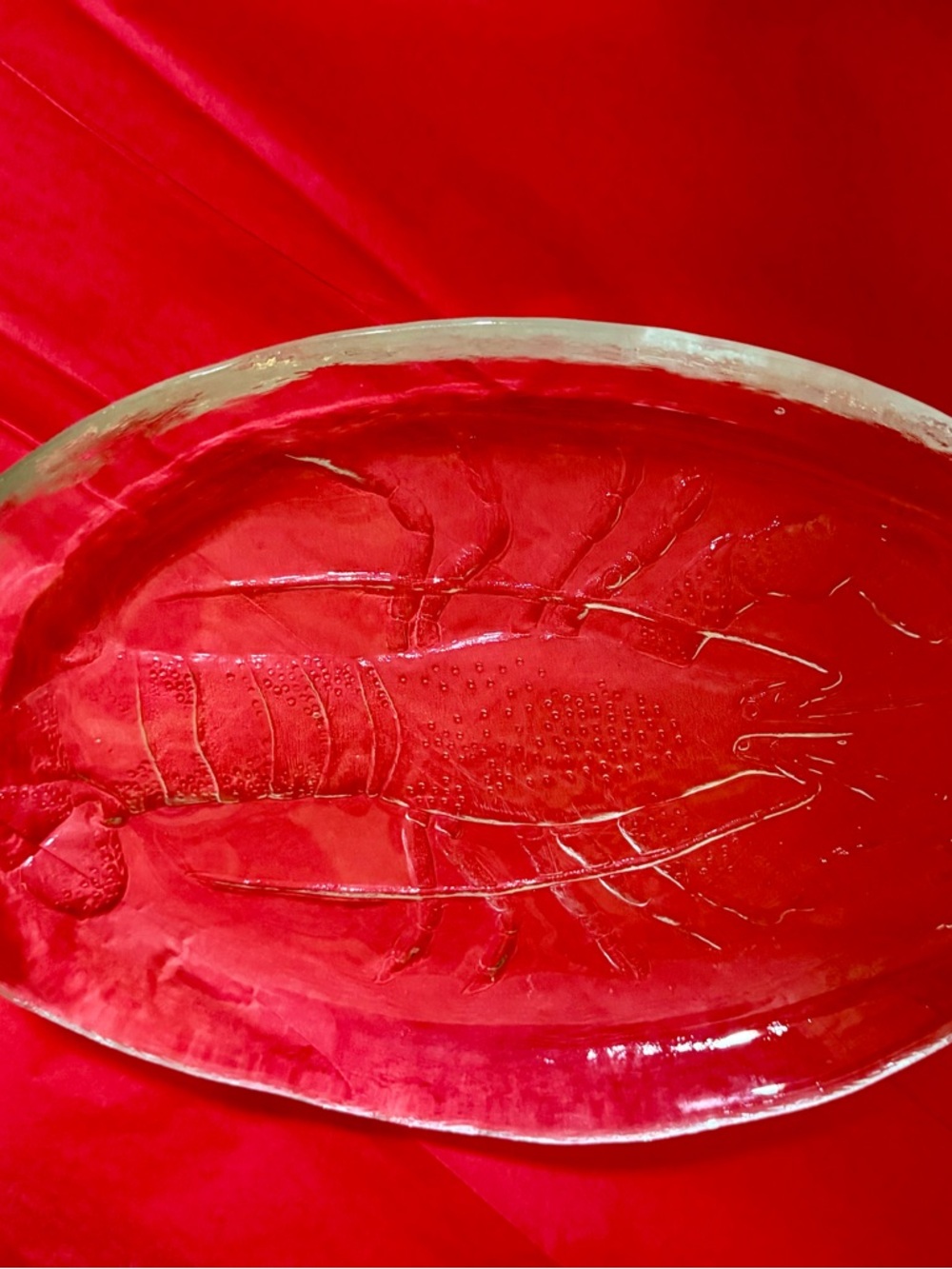 Mikasa Clear Glass Lobster Serving Platter on Red Background